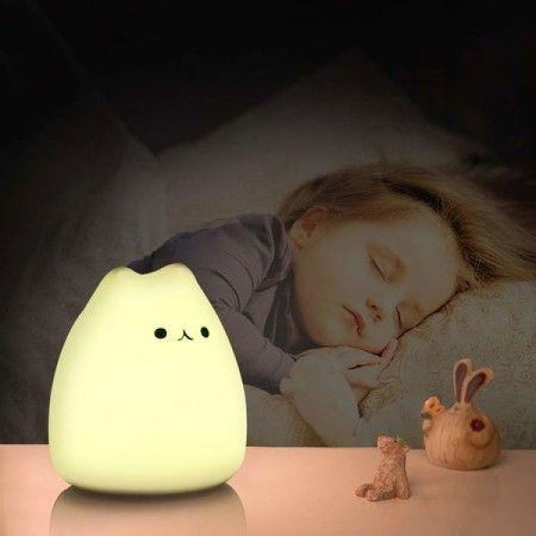 Silicone Kitty LED Night Lamp Children Night Light With Warm White & 7-Color Breathing Modes Touch Sensor Control.