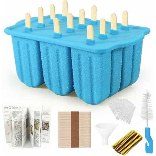 Silicone Popsicles Molds,Ice Pop Cream Mold Set Homemade Popsicle Maker For Kids with 50pcs Sticks(Blue)