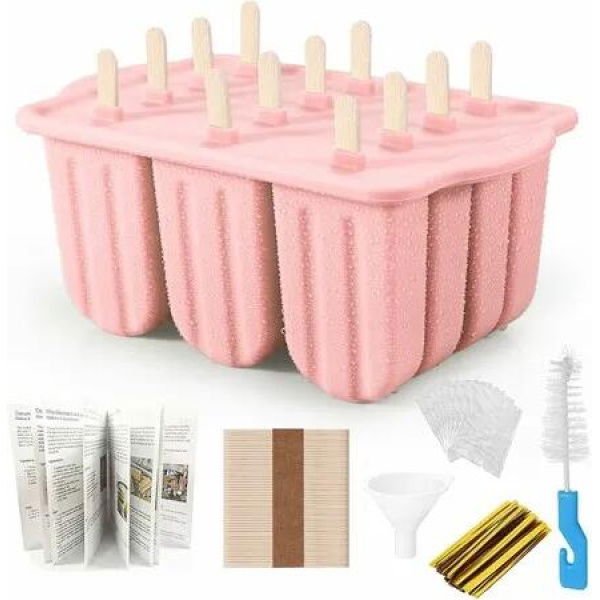 Silicone Popsicles Molds,Ice Pop Cream Mold Set Homemade Popsicle Maker For Kids with 50pcs Sticks(Pink)