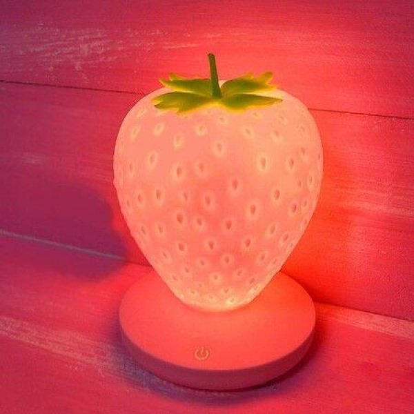 Silicone Strawberry Lamp LED Cute Night Light Bedside Color Changing Lamp 3 Modes Touch For Gift