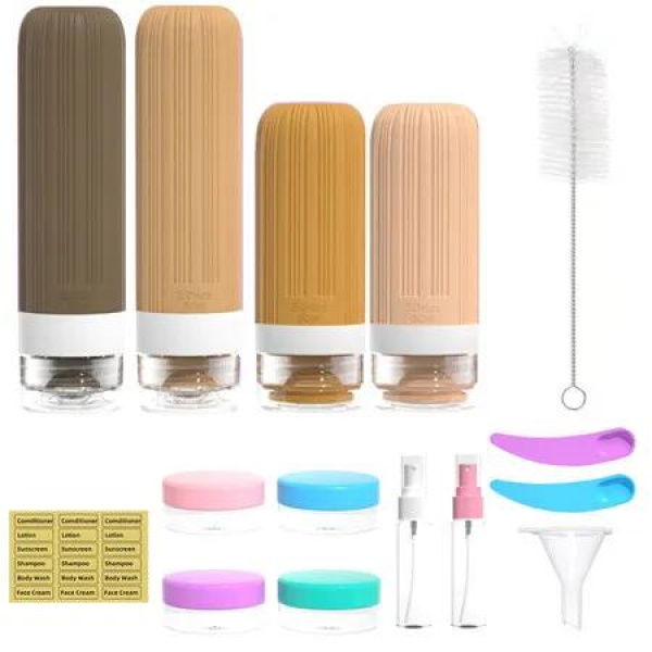 Silicone Travel Bottle Set For Toiletries, 60/90ml, with Storage Bag, Leak Proof Refillable Liquid Shampoo Conditioner Travel Toiletry Bottles