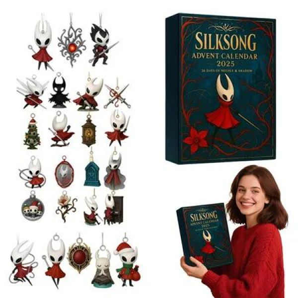 Silksong Advent Calendar 2025, 24 Days Christmas Countdown Calendar with 2D Acrylic Hollow Knight Tree Ornaments, Keychain Pendant Collection