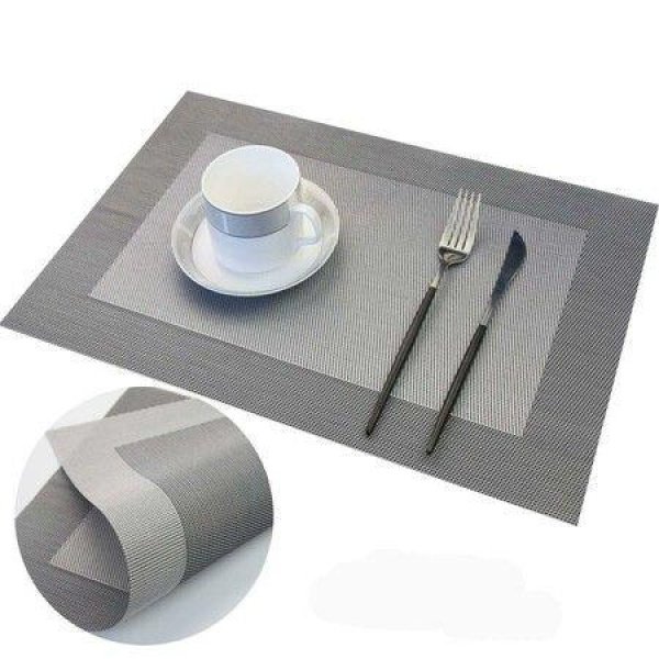 Silver 4 pack 30*45cm Placemats Easy to Clean Plastic Placemat Washable for Kitchen Table Heat - resist and Woven Vinyl Table Mats