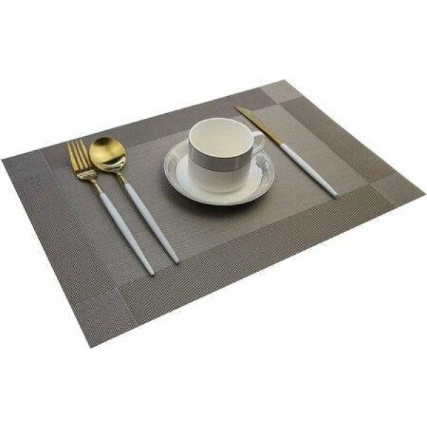 Silver Black 4 pack 30*45cm Placemats Easy to Clean Plastic Placemat Washable for Kitchen Table Heat - resist and Woven Vinyl Table Mats