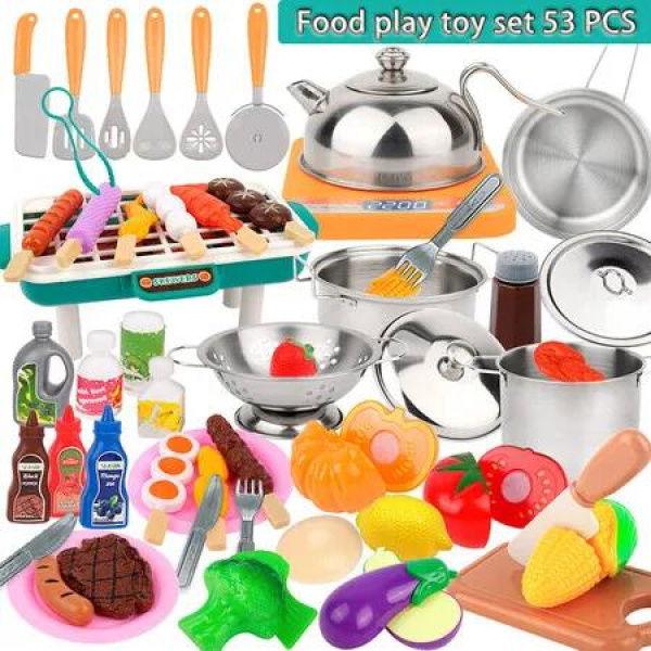 Simulated Barbecue Grill Food Childrens Play Home Kitchen Picnic Camping Party Playset for Ages 3 and Up
