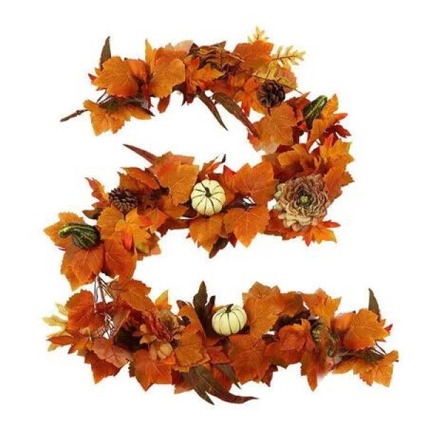 Simulation Maple Leaf Pumpkin Vine Ornaments 2.7m Autumn Wreath Ideal For Thanksgiving Christmas Halloween and autumn decorations