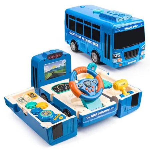 Simulation Steering Wheel Gear Toy, Toddlers Bus Toys with Education Knowledge Simulation Driving Bus Toys, Gift for 3-5 Boys and Girls