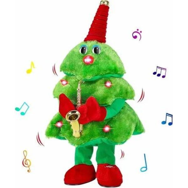 Singing Dancing Christmas Tree,Electric Plush Toy with Lights,Animated Christmas Table Decorations Cute Funny Gifts for Family Friends