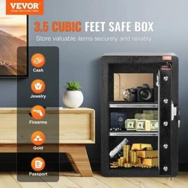 Single Door 4.0 cu.ft Safe Box with Key Lock & Password LED Light Black