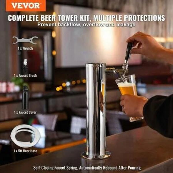 Single Faucet Draft Beer Tower Dispenser Stainless Steel Keg Beer Tower