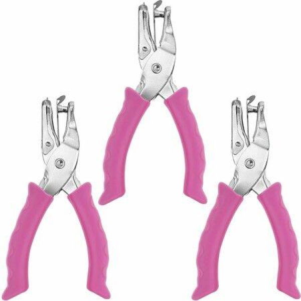 Single Hole Punch 6mm Paper Hole Puncher for Crafts,One Hole Puncher with Blue Soft Grip Handle,Handheld Circle Punch (Pink 3 Pack)