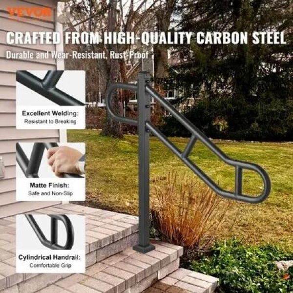 Single Post Handrail for Outdoor 1-3 Step 40.5 Stair Handrail Floor Mount