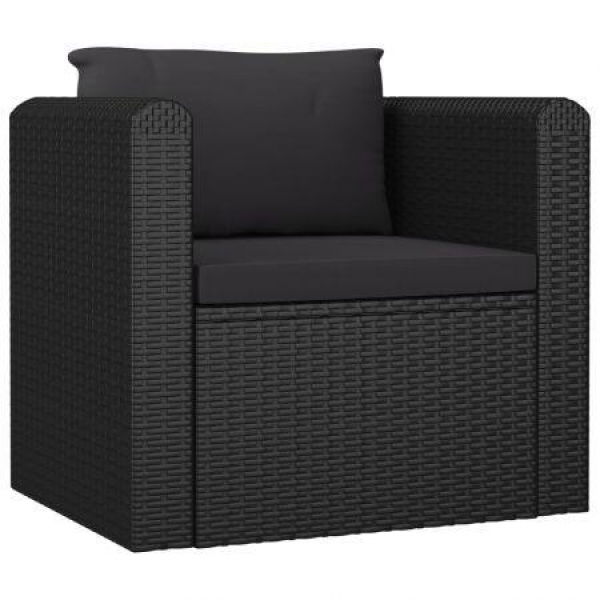 Single Sofa With Cushions Poly Rattan Black