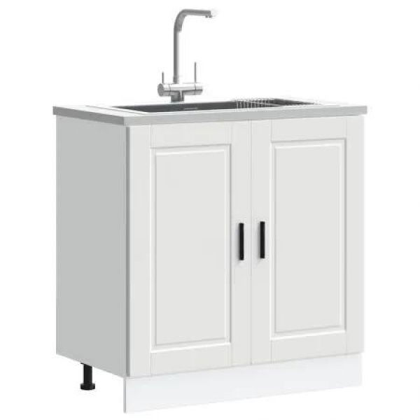 Sink Base CabinetÂ  Porto White 80x46x81.5 cmÂ Engineered Wood