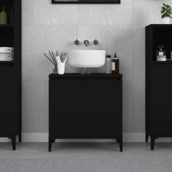 Sink Cabinet Black 58x33x60 Cm Engineered Wood