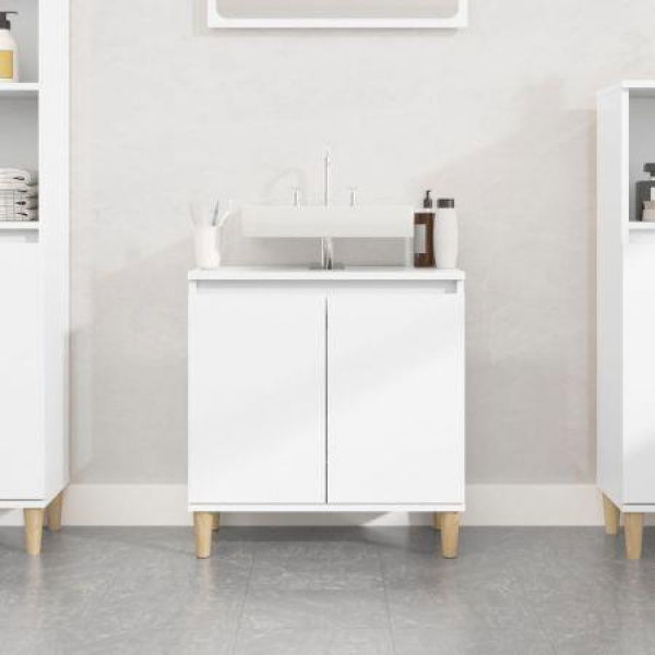 Sink Cabinet High Gloss White 58x33x60 Cm Engineered Wood