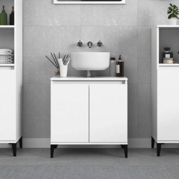 Sink Cabinet High Gloss White 58x33x60 Cm Engineered Wood