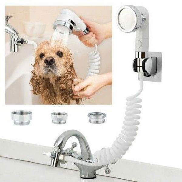 Sink Faucet Sprayer Attachment for Hair and Pet Rinser Showerhead with Water-Saving Stop Function in White