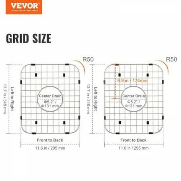 Sink Protector Grid 2PCS 13.7'x11.6' Stainless Steel Sink Grates Centered Drain Sink Grates w/ R50 Corner Radius Large Sink Bottom Grids Universal