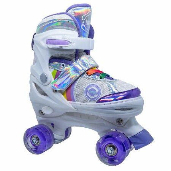 Size M Kids Teens Roller Skates Adjustable 4 Sizes 4 Light Up Wheels For Size 33-37 Color Purple.