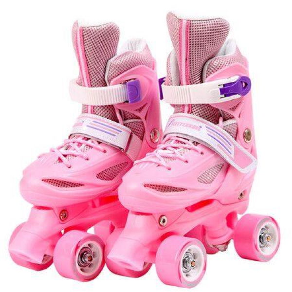 Size M (30-33) Pink Double-Row Roller Skates Shoes 4 Sizes Adjustable Roller Skating Suitable For Beginners.