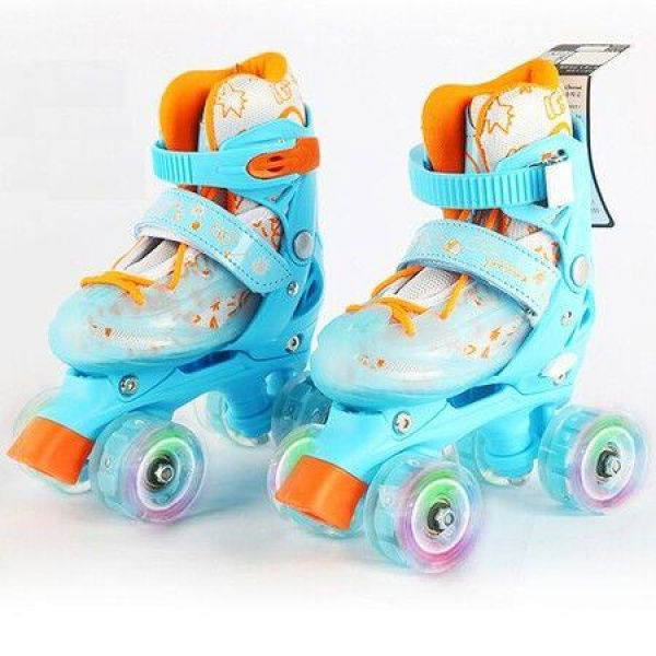 SizeS Ice Blue Roller Skates 4 Sizes Adjustable Double-row Roller Skating Shoes Roller SkatesSuitable For Beginners