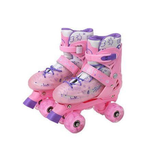 Sizes (26-29) Ice Pink Double-Row Roller Skates Shoes. 4 Sizes Adjustable Roller Skating. Suitable For Beginners.