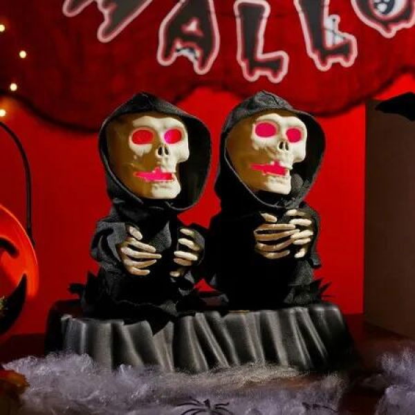 Skeleton Animated Halloween Decorations Indoor Funny Decor with Music Base,Spooky Dancing Death Scary Party with Color Changes Eyes