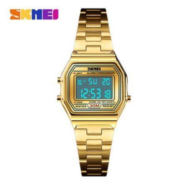 SKMEI Mens Sport Waterproof Golden Stainless Steel Fashion Digital Wrist Watch