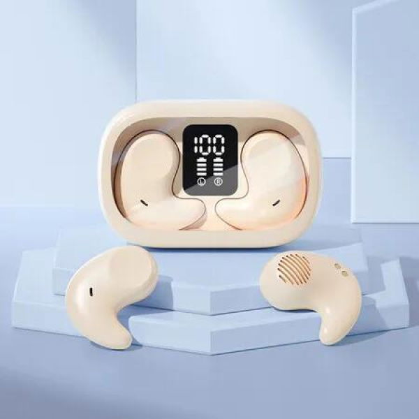 Sleep Earbuds Bluetooth in Ear Light-Weight Headphones, Mini Invisible Earplugs Small Design for Side Sleepers with Charging Case (Beige)