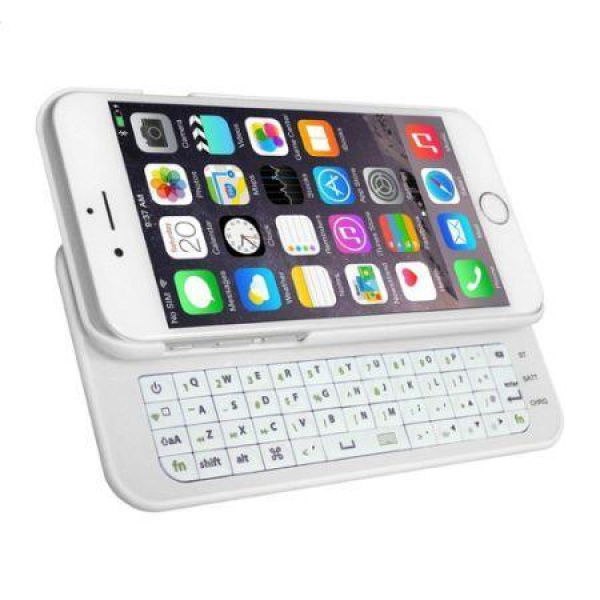 Slide-out Wireless Bluetooth Keyboard Protective Hard Back Case Cover With Backlight For IPhone 6 - White