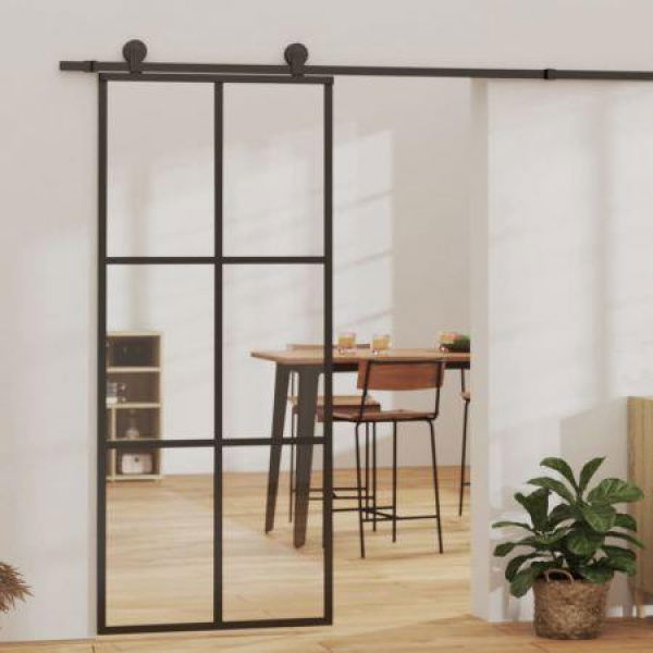 Sliding Door ESG Glass And Aluminium 90x205 Cm Black