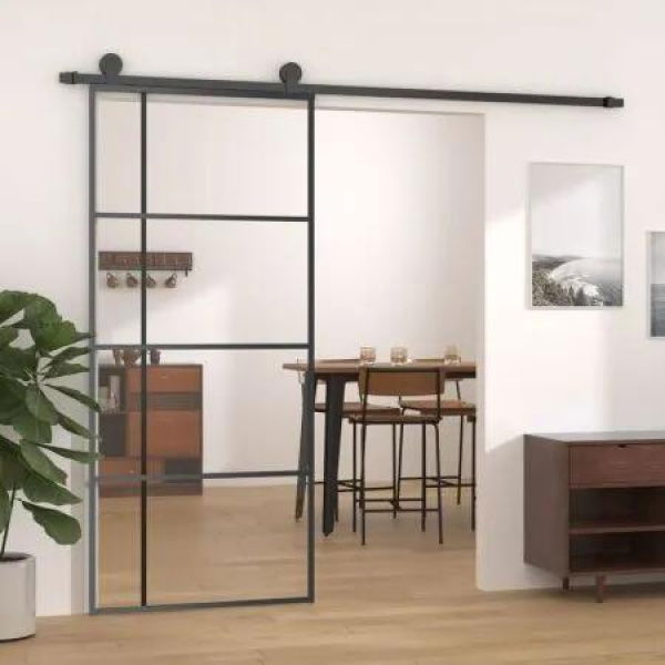 Sliding Door ESG Glass and Aluminium 90x205 cm Black