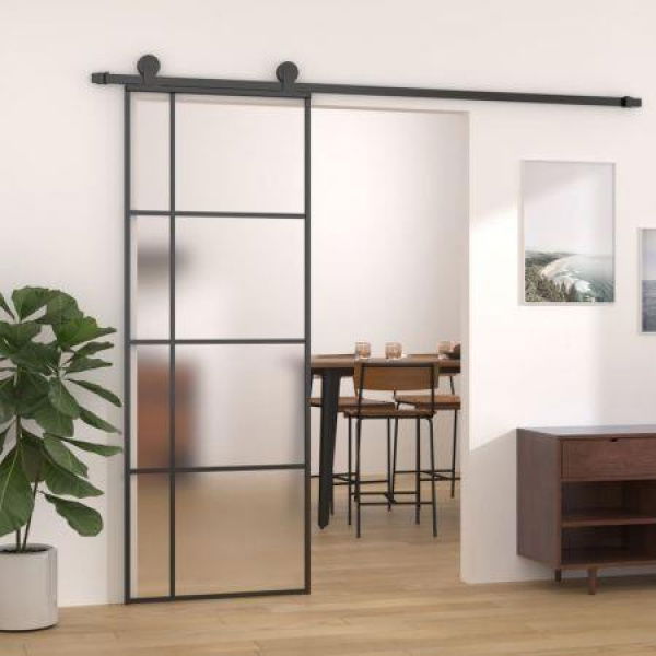 Sliding Door Frosted ESG Glass And Aluminium 76x205 Cm Black