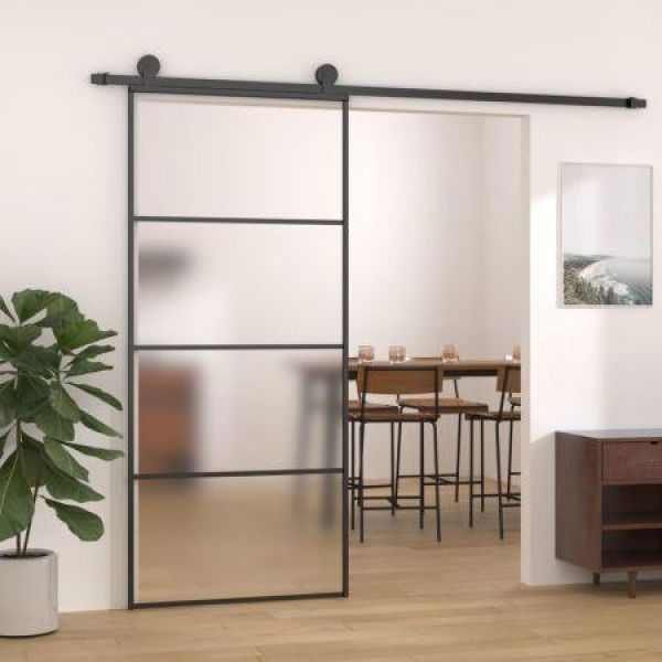 Sliding Door Frosted ESG Glass And Aluminium 90x205 Cm Black