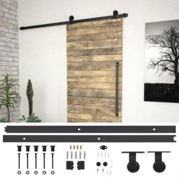 Sliding Door Hardware Kit 200 Cm Steel Black