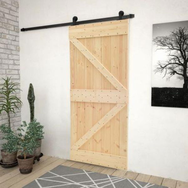 Sliding Door with Hardware Set 100x210 cm Solid Pine Wood