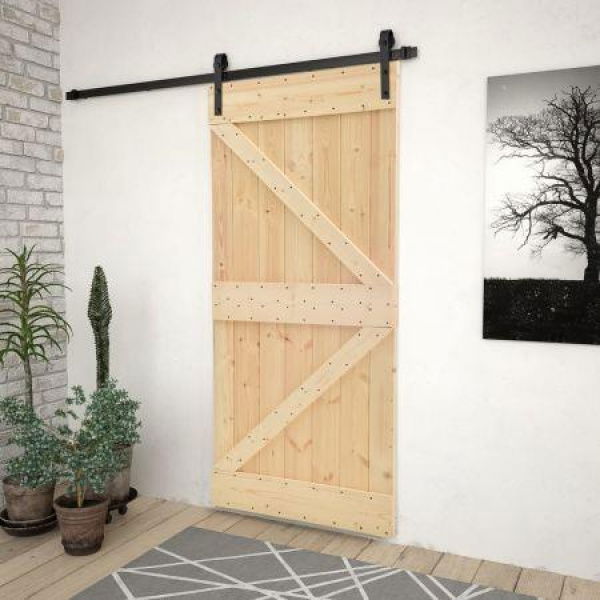 Sliding Door with Hardware Set 100x210 cm Solid Pine Wood