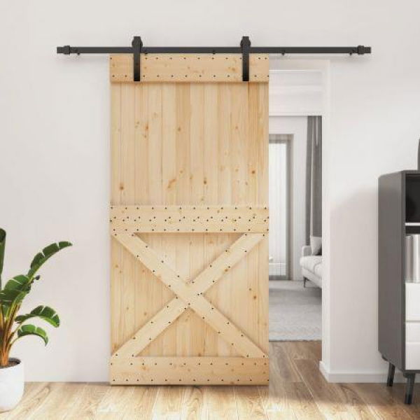 Sliding Door with Hardware Set 100x210 cm Solid Wood Pine