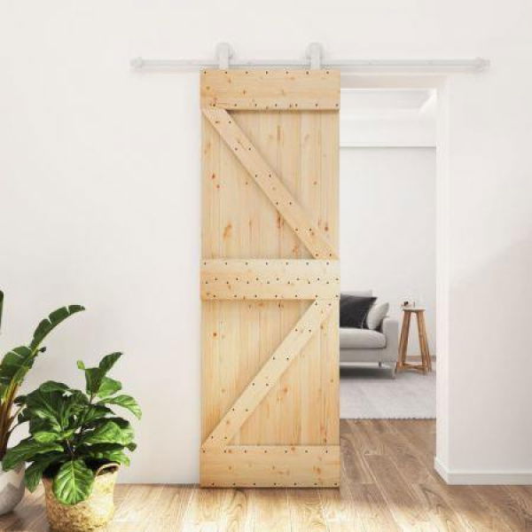 Sliding Door with Hardware Set 70x210 cm Solid Wood Pine