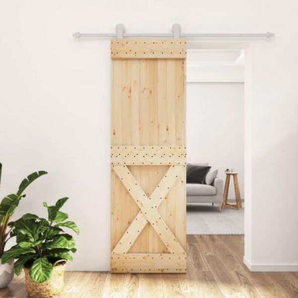 Sliding Door with Hardware Set 70x210 cm Solid Wood Pine