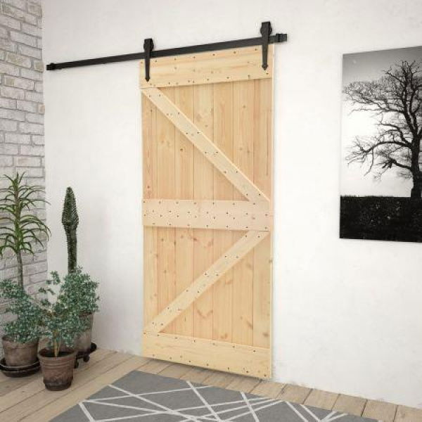 Sliding Door with Hardware Set 80x210 cm Solid Pine Wood