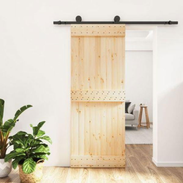 Sliding Door with Hardware Set 80x210 cm Solid Wood Pine