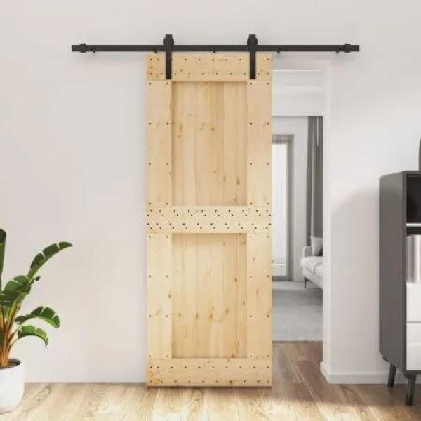 Sliding Door with Hardware Set 80x210 cm Solid Wood Pine