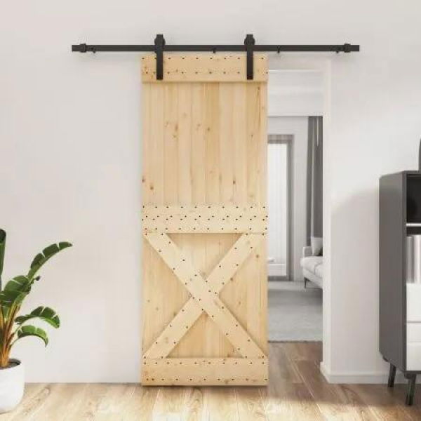 Sliding Door with Hardware Set 80x210 cm Solid Wood Pine