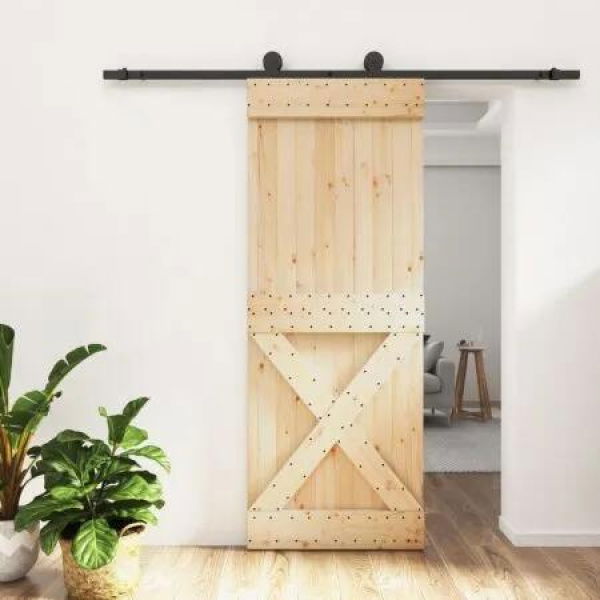 Sliding Door with Hardware Set 80x210 cm Solid Wood Pine