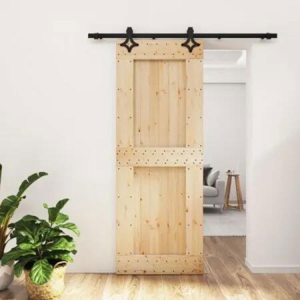 Sliding Door with Hardware Set 80x210 cm Solid Wood Pine