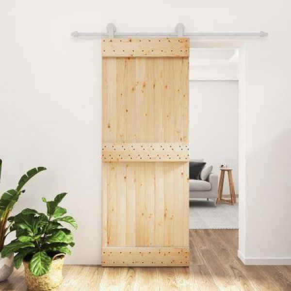 Sliding Door with Hardware Set 80x210 cm Solid Wood Pine