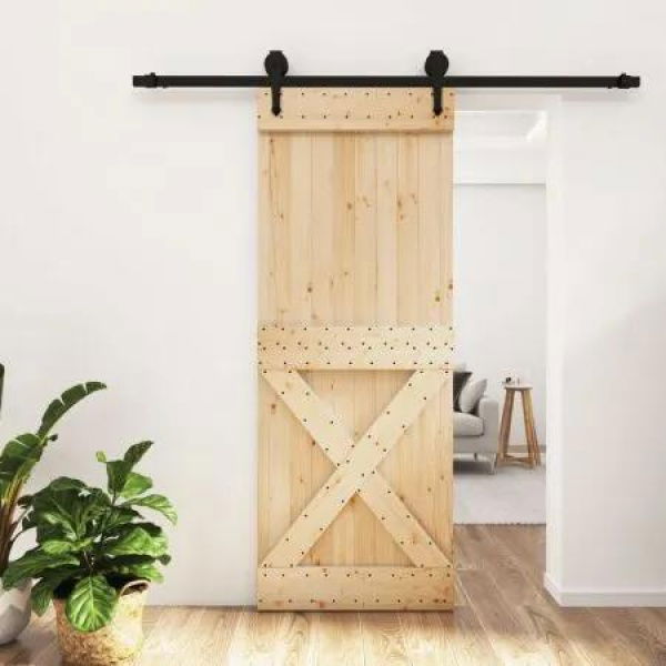 Sliding Door with Hardware Set 80x210 cm Solid Wood Pine