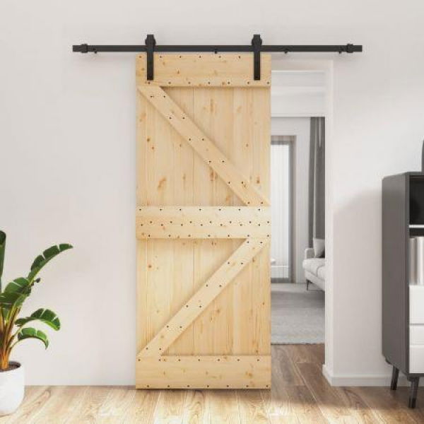 Sliding Door with Hardware Set 85x210 cm Solid Wood Pine